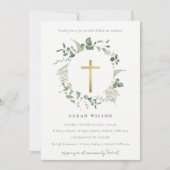 植物性ユーカリ金ゴールドクロスリースバプテスマ 招待状 (正面)
