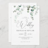 植物性ユーカリQRコード結婚すべて 招待状 (正面/裏面)