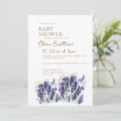 植物性ラベンダーと金ゴールドモダンベビーシャワー 招待状 (スタンド正面)