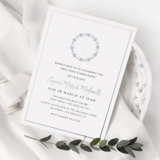 植物性リースクロス第一聖体 箔招待状