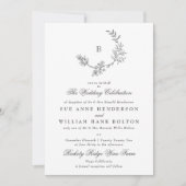 植物性リーススケッチアンティークモノグラム結婚ズ 招待状 (正面)