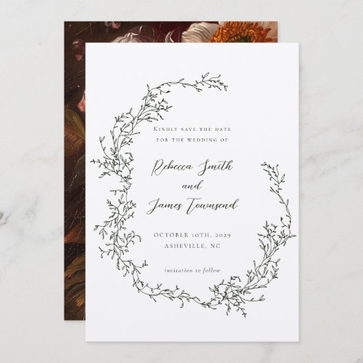 植物性リースファインアート絵を描ズオリーブ結婚ズ セーブザデート (正面/裏面)