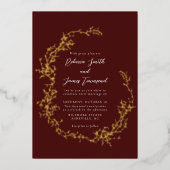 植物性リースファインアート絵画ズレッド結婚ズ 箔招待状 (正面)