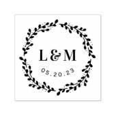 植物性リースモノグラム結婚式の日付を保存 セルフインキングスタンプ (デザイン)