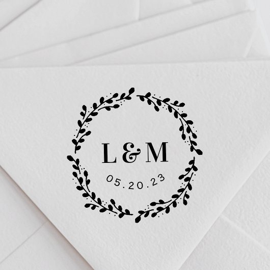 植物性リースモノグラム結婚式の日付を保存 セルフインキングスタンプ
