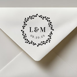 植物性リースモノグラム結婚式の日付を保存 セルフインキングスタンプ