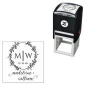 植物性リース二つのinit名結婚のモノグラム セルフインキングスタンプ (インサイチュ)