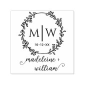 植物性リース二つのinit名結婚のモノグラム セルフインキングスタンプ (デザイン)