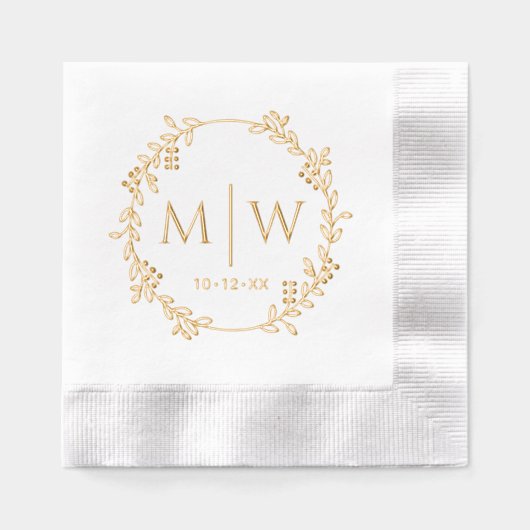 植物性リース二イニシャル結婚ズモノグラム 箔ナプキン (正面)