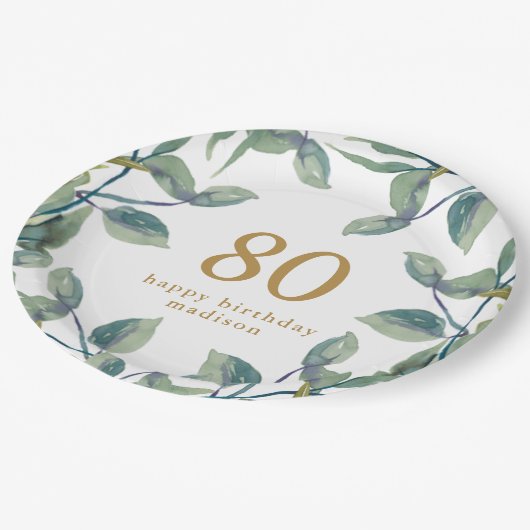 植物性リース成人誕生日パーティー ペーパープレート (アングル)