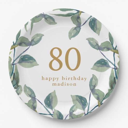 植物性リース成人誕生日パーティー ペーパープレート (正面)