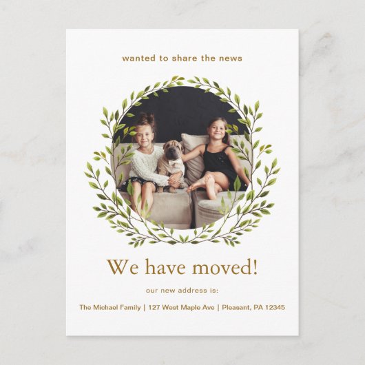 植物性リース我々は新しいアドレス写真を移動した ポストカード (正面)