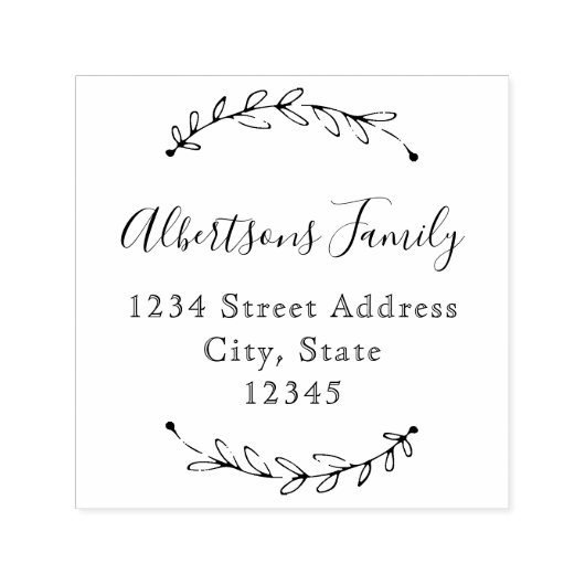 植物性リース書道ファミリー名住所 セルフインキングスタンプ (デザイン)