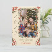 植物性リース-カスタム家族フォトクリスマス シーズンカード (スタンド正面)