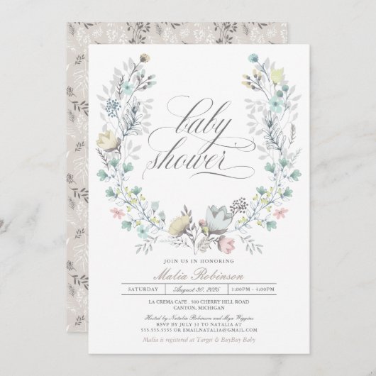 植物性リース | 男女兼用 | 赤ちゃんシャワー 招待状 (正面/裏面)