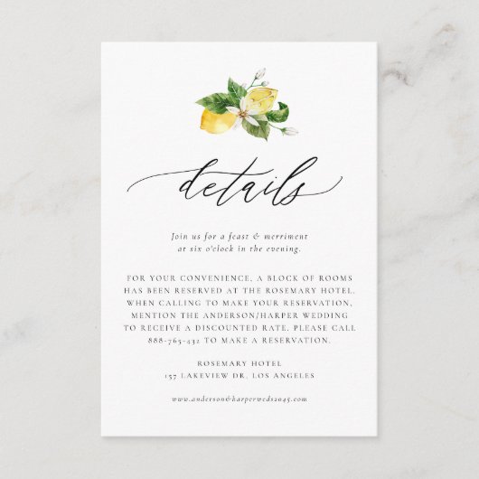 植物性レモンと緑結婚の詳細 エンクロージャーカード (正面)