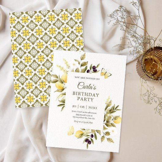 植物性レモンのフローラ枝の誕生日 招待状