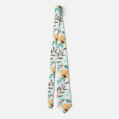 植物性レモンイエローフローラ緑のパターン ネクタイ (裏面)