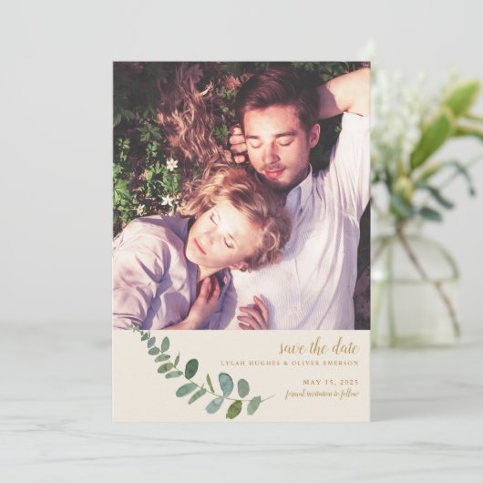 植物性ロマンス |写真シンプル日付の保存 案内状 (スタンド正面)