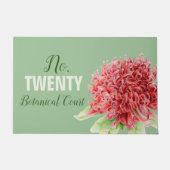 植物性ワラタ赤い花模様 ドアマット (正面)