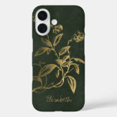 植物性ヴィンテージダークグリーン金ゴールド名 Case-Mate iPhoneケース (裏面)