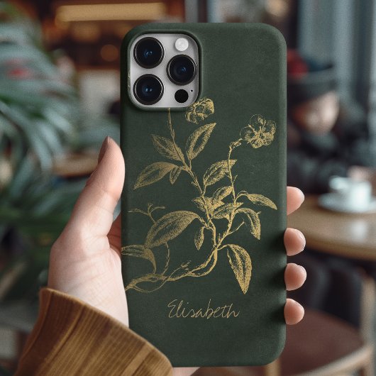 植物性ヴィンテージダークグリーン金ゴールド名 Case-Mate iPhoneケース