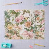 植物性ヴィンテージピンクイエローローズバードデコップページ 薄葉紙 (クラフト)