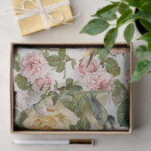 植物性ヴィンテージピンクイエローローズバードデコップページ 薄葉紙 (ギフト)