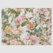 植物性ヴィンテージピンクイエローローズバードデコップページ 薄葉紙 (正面)