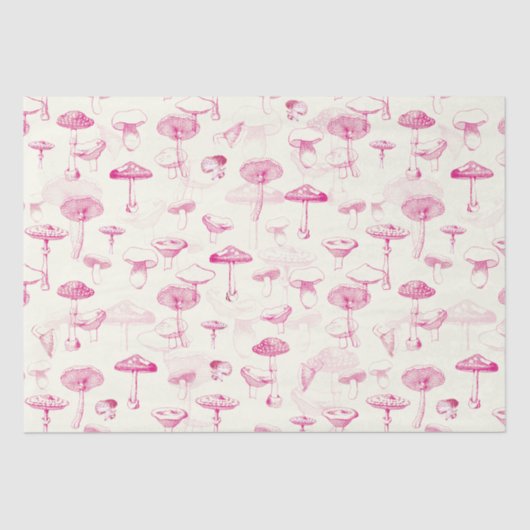 植物性ヴィンテージピンクホワイトマッシュルームパターン 薄葉紙 (正面)