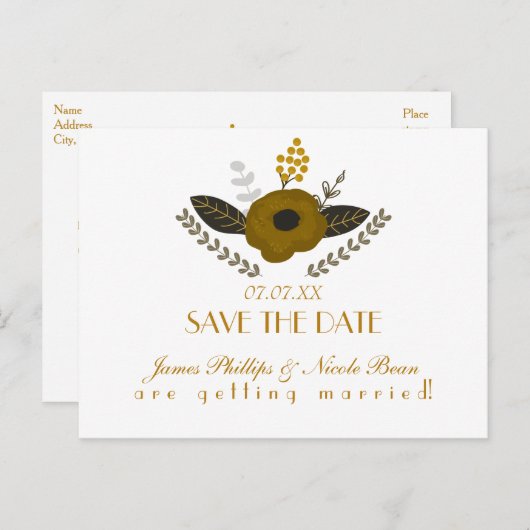 植物性ヴィンテージフローラ日付はがきを保存 案内ポストカード (正面/裏面)