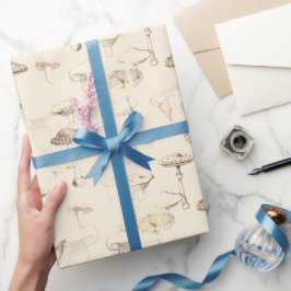 植物性ヴィンテージベージュマッシュルームパターン ラッピングペーパー