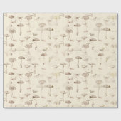 植物性ヴィンテージベージュマッシュルームパターン ラッピングペーパー (フラット)
