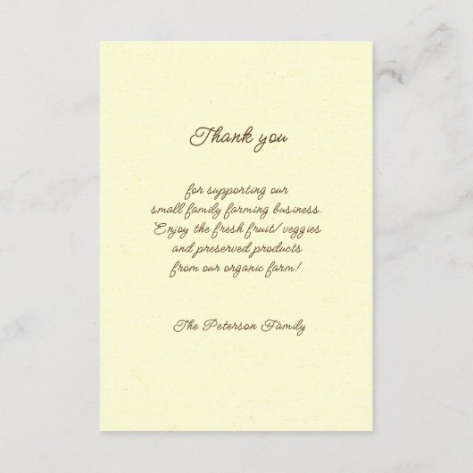 植物性ヴィンテージ局所野菜農家 エンクロージャーカード (裏面)