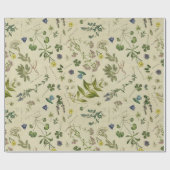 植物性ヴィンテージ花イラスト模様 ラッピングペーパー (フラット)