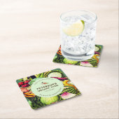 植物性ヴィンテージ野菜ローカル農家ラベル スクエアペーパーコースター (インサイチュ)