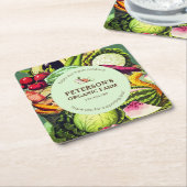 植物性ヴィンテージ野菜ローカル農家ラベル スクエアペーパーコースター (アングル)