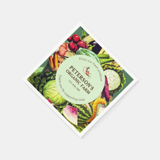 植物性ヴィンテージ野菜ローカル農家ラベル スタンダードカクテルナプキン (角)