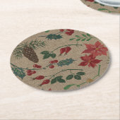 植物性伝統的クリスマス ラウンドペーパーコースター (アングル)