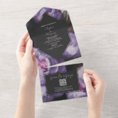 植物性劇的な紫色のフローラ結婚式RSVP QR オールインワン招待状 (貼ってはがせる)