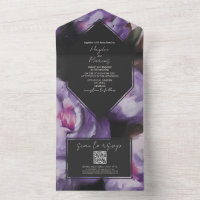 植物性劇的な紫色のフローラ結婚式RSVP QR