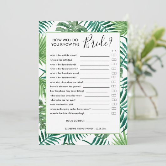 植物性夏ブライダルシャワーゲームカード 招待状 (スタンド正面)