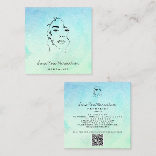 *~*植物性女性緑化線画 スクエア名刺 (正面/裏面)