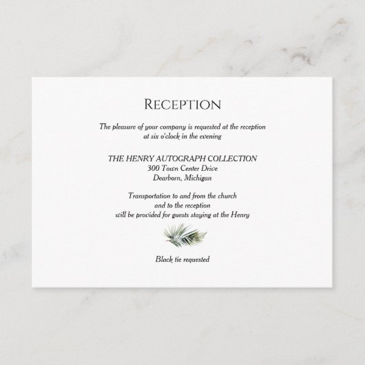 植物性披露宴カード – トロピカル結婚テーマ エンクロージャーカード (正面)