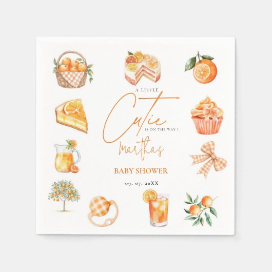 植物性柑橘類オレンジかわいこちゃんサマーベビーシャワー スタンダードカクテルナプキン (正面)