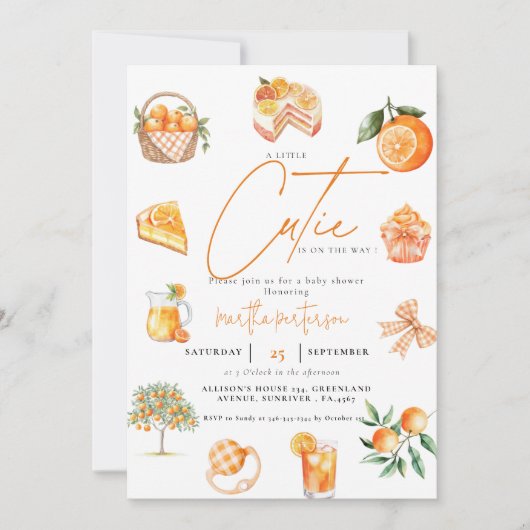 植物性柑橘類オレンジかわいこちゃんサマーベビーシャワー 招待状 (正面)