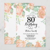 植物性桃フローラ80番目の誕生日招待状 招待状 (正面/裏面)