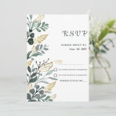 植物性水彩グリーン金ゴールドグリーンリーRSVP 招待状 (スタンド正面)