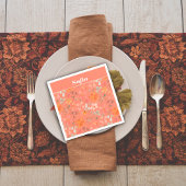 植物性水彩柄カスタムオレンジ スタンダードカクテルナプキン