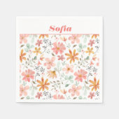 植物性水彩柄カスタムピンク白 スタンダードカクテルナプキン (正面)